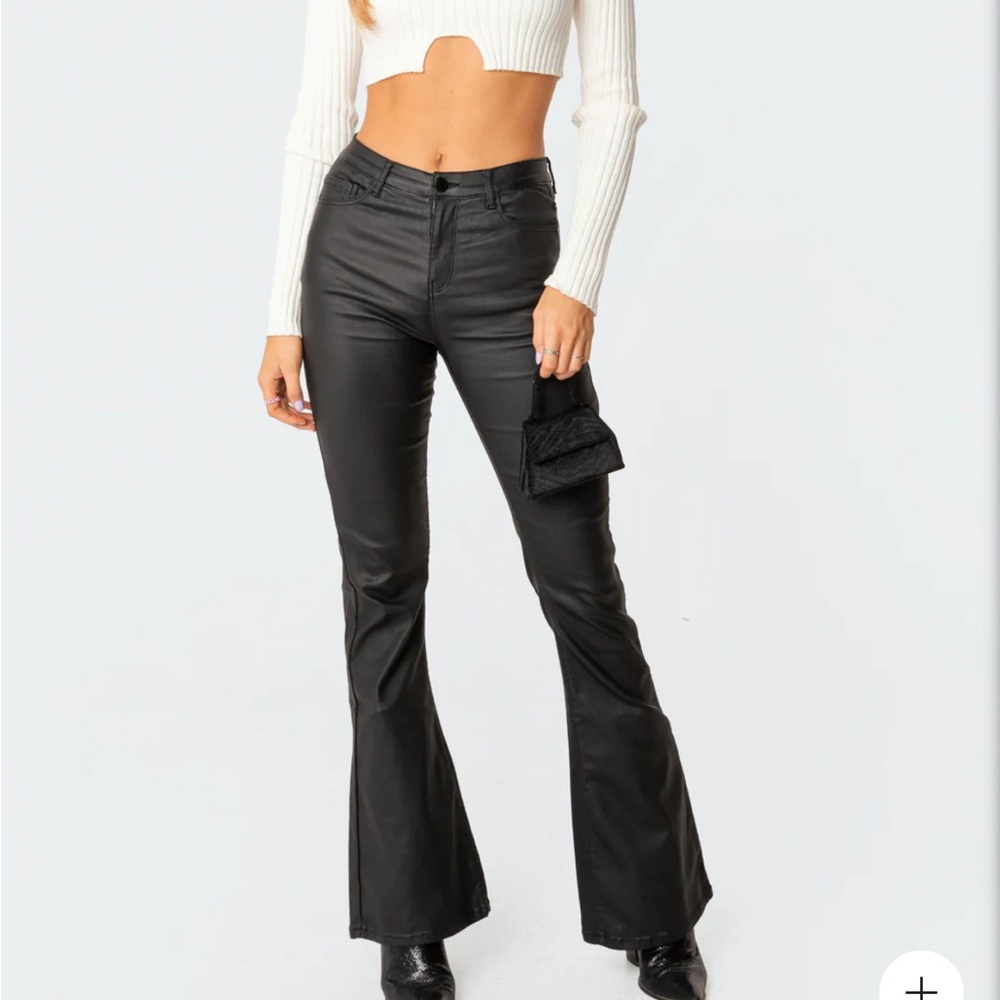 Edikted Luna Faux leather flare jeans